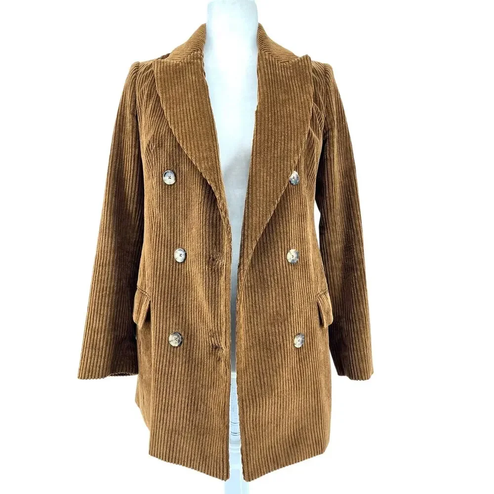 Wilfred Aritzia Women's Brown Double Breasted Corduroy Jacket‎ Blazer (2)